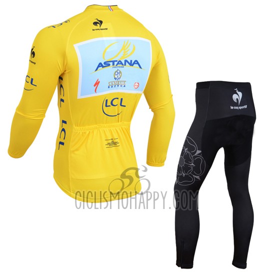 Astana Lider Cycling Jersey Bib Tight 2014 Men Long Sleeve Yellow